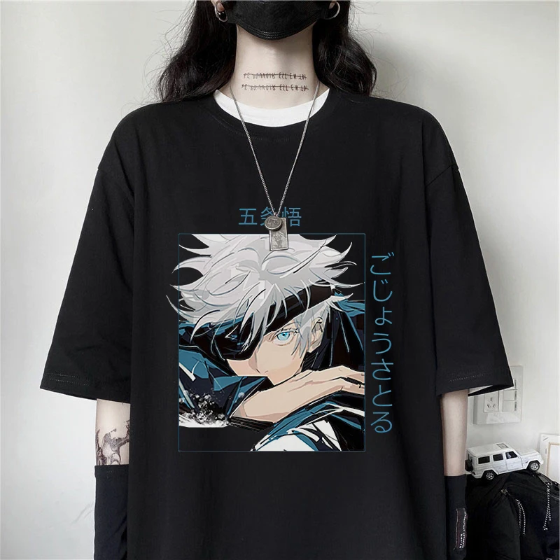 Jujutsu Kaisen Anime Gojo Satoru Print T-Shirt Women Casual Brand Top 2022 Summer Short Sleeve Loose Soft Womens Tshirt