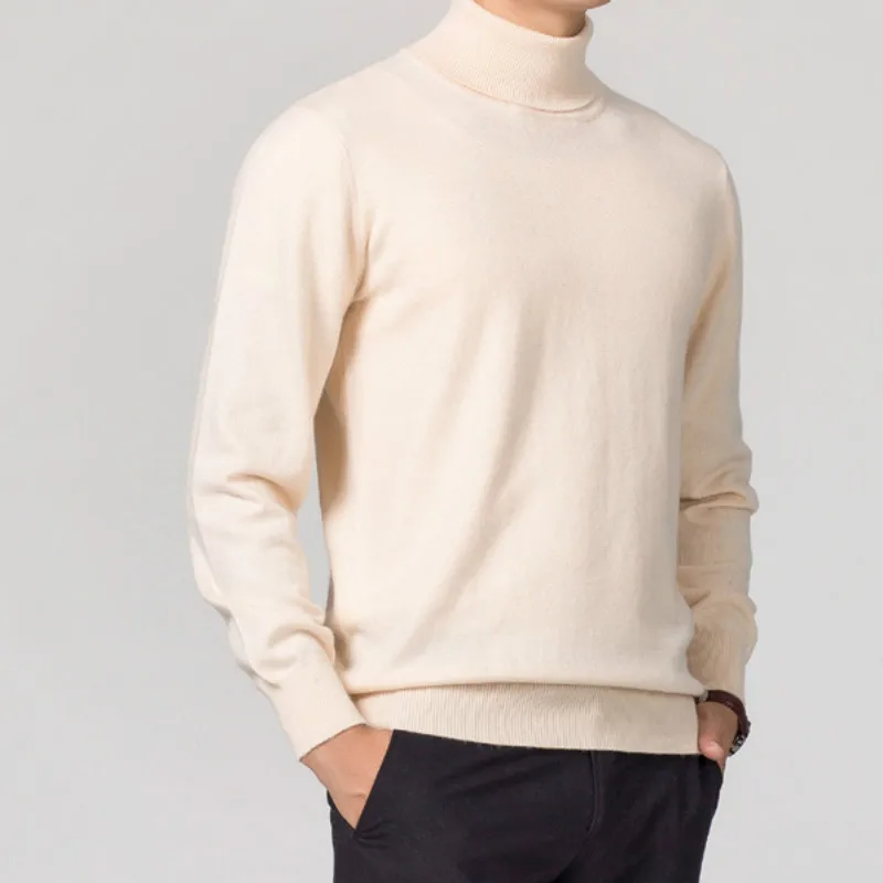 Men Winter Fall Turtleneck Cashmere Long Sleeves Sweater Autumn Clothes Fashion Classic Knitwear Warmth Solid Pullover Sweaters