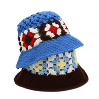 fisherman hat women color matching knitted flower dome decoration foldable basin hat street hip hop sun shading hhollow out