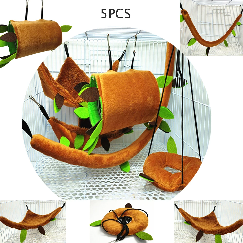 

Small Pet Toy Five-Piece Plush Cloth Ropeway Cylinder Hammock Swing Small Hamster Guinea Pig Honey Quoll Squirrel Rodent
