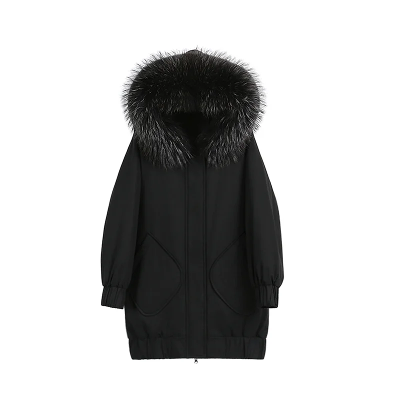 Big Fur Collar Down Cotton Coats Women Winter New Long Loose Thicken Warm Padded Jacket Female Clothing Solid Parkas Pink Tops
