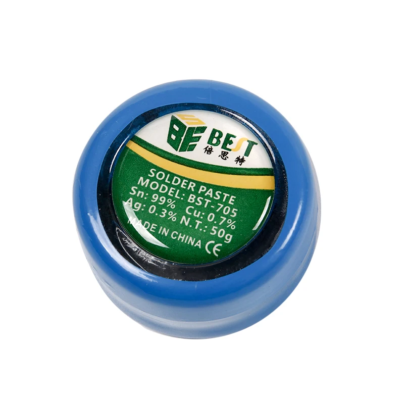 

Паяльная паста BST-705 50g, сильная клейкая, без свинца, серебристая, поток для пайки печатных плат, BGA SMD, ремонта мобильных телефонов, сварочный флюс