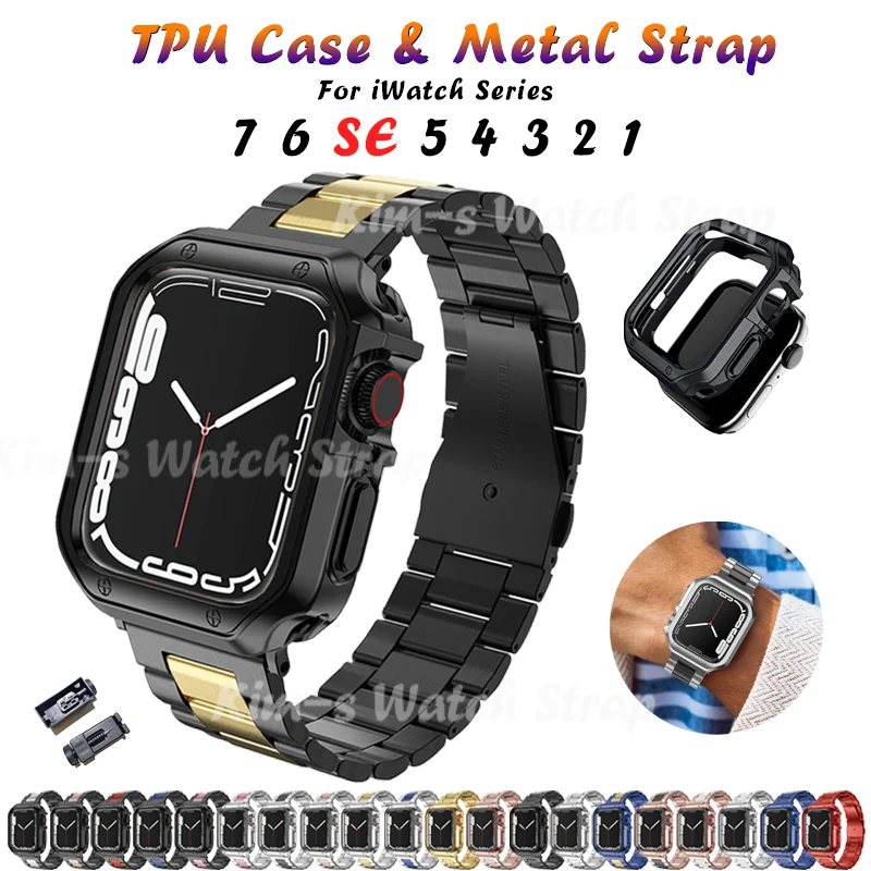

Stainless Steel Strap+Case for Apple Watch Band 38mm 42mm Metal Series 7 6 SE 5 4 3 2 1 Correa for iWatch 40mm 44mm 41mm 45mm