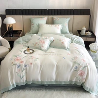 euro luxury 100 silky sheet bedding set high grade embroidery silk duvet cover set sheet pillowcase queen king bed set 4pcs