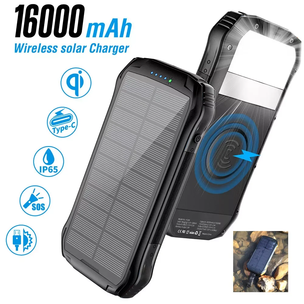 

2023New Solar Power Bank PD 18W QC3.0 Two-Way Fast Charge Outdoor Powerbank Phone External Battery Portable Charger Auxiliary Ba