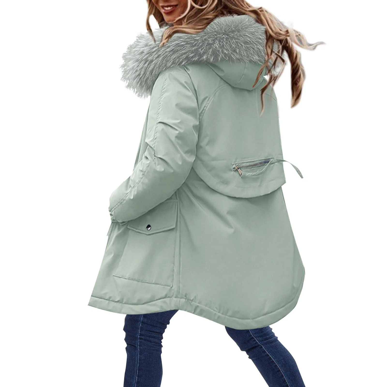 Women Winter Casual Parka Coat Hooded Thick Padded  Coat Jacket Lapel Collar Long Sleeve Jacket Vintage Thicken Warm  Outerwear