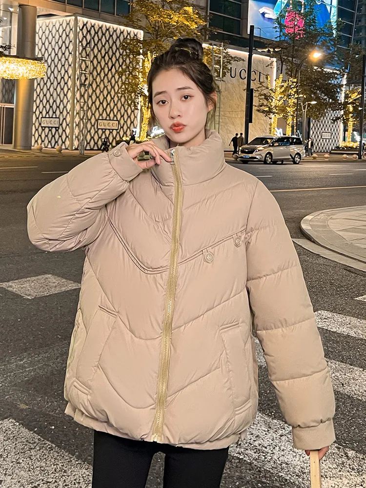 MEILLY DOLPHIN 2023 New Winter Short Coat Women Solid Puffer Jacket Pocket Stand Collar Cotton Padded Casual Warm Parkas Outwear