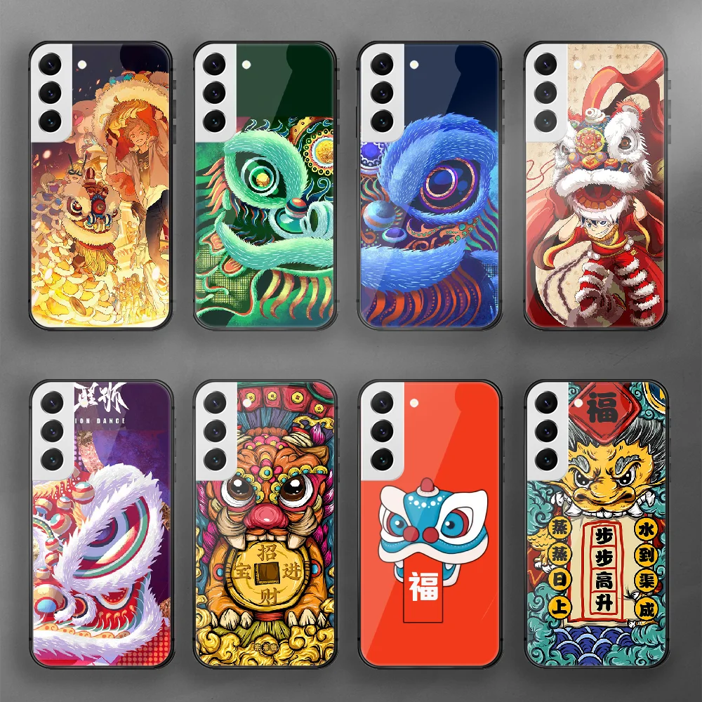 

Chinese Lion Dance Kongfu Tempered Glass Phone Case Cover For Samsung Galaxy A S 9 12 13 20 21 22 32 33 Fe 5G Plus Ultra