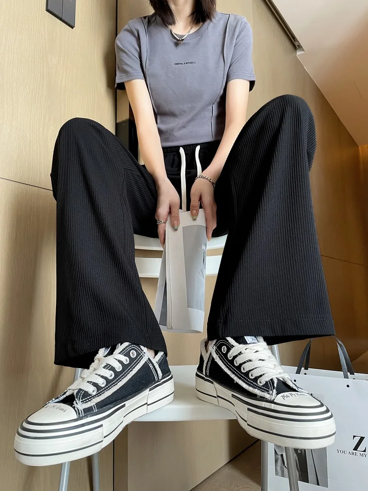 Женские полосатые брюки с широкими штанинами прямые свободные спортивные Y2K в