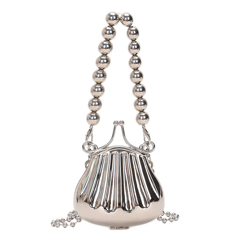 

Luxury Personality Metal Mini Shell Lipstick Bag Women Elegant Beaded Chain Shoulder Crossbody Bags 2022 New Handbag and Purse