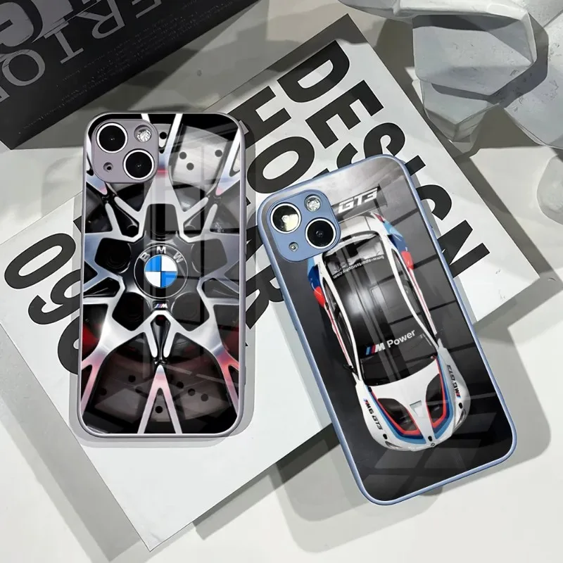 

Роскошный чехол для телефона BMW Sports Drift Car для IPhone 14Pro 13 11 12 XR XS MAX 7/8 X Plus, 13 цветов, закаленное стекло, крутая пара