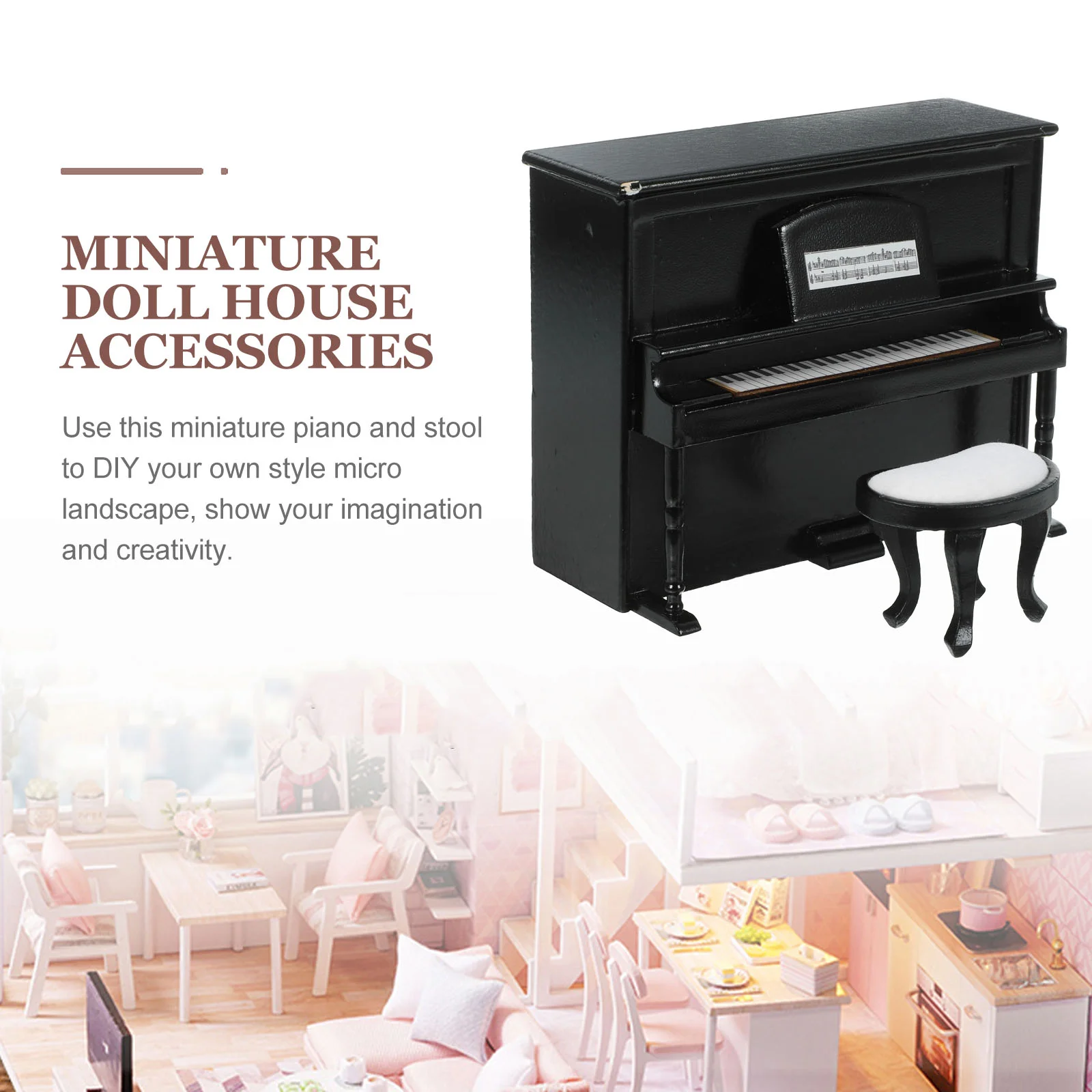 Кукольный домик мини-модель мебели вертикальное пианино и скамейка набор