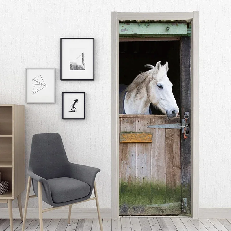Красивая лошадь фото дверная наклейка современные обои ПВХ самоклеящаяся для