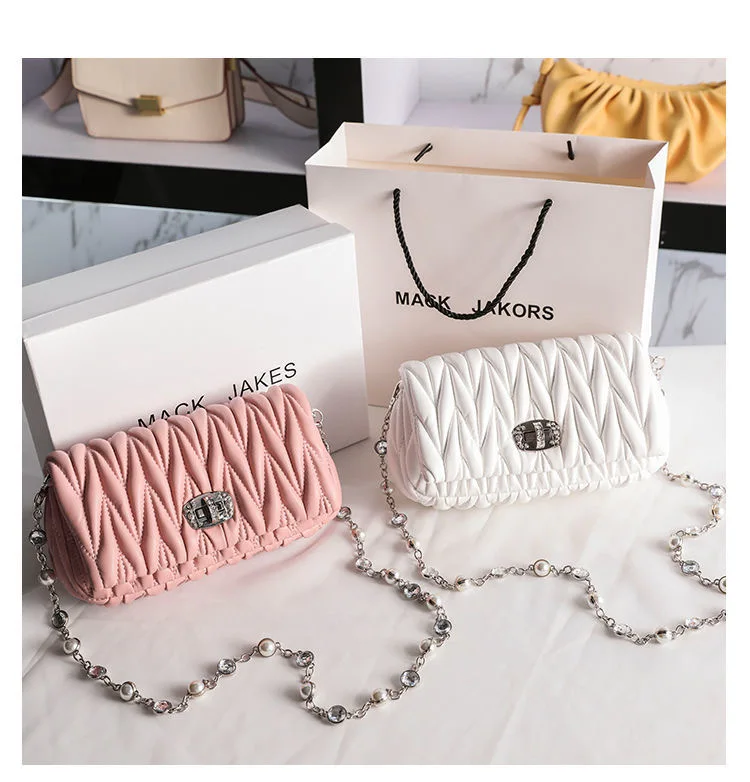 

2023 new explosive style pleated small fragrance rhinestone chain women's miu crystal underarm bag fashion Messenger bags