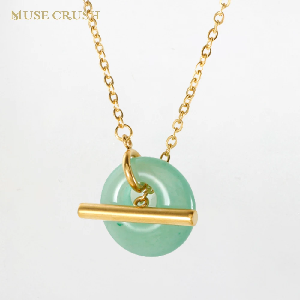 

Muse Crush Ins Hot Selling OT Buckle Necklace Gold Plated Stainless Steel Natural Stone Pendant Necklace for Women Girls Jewelry