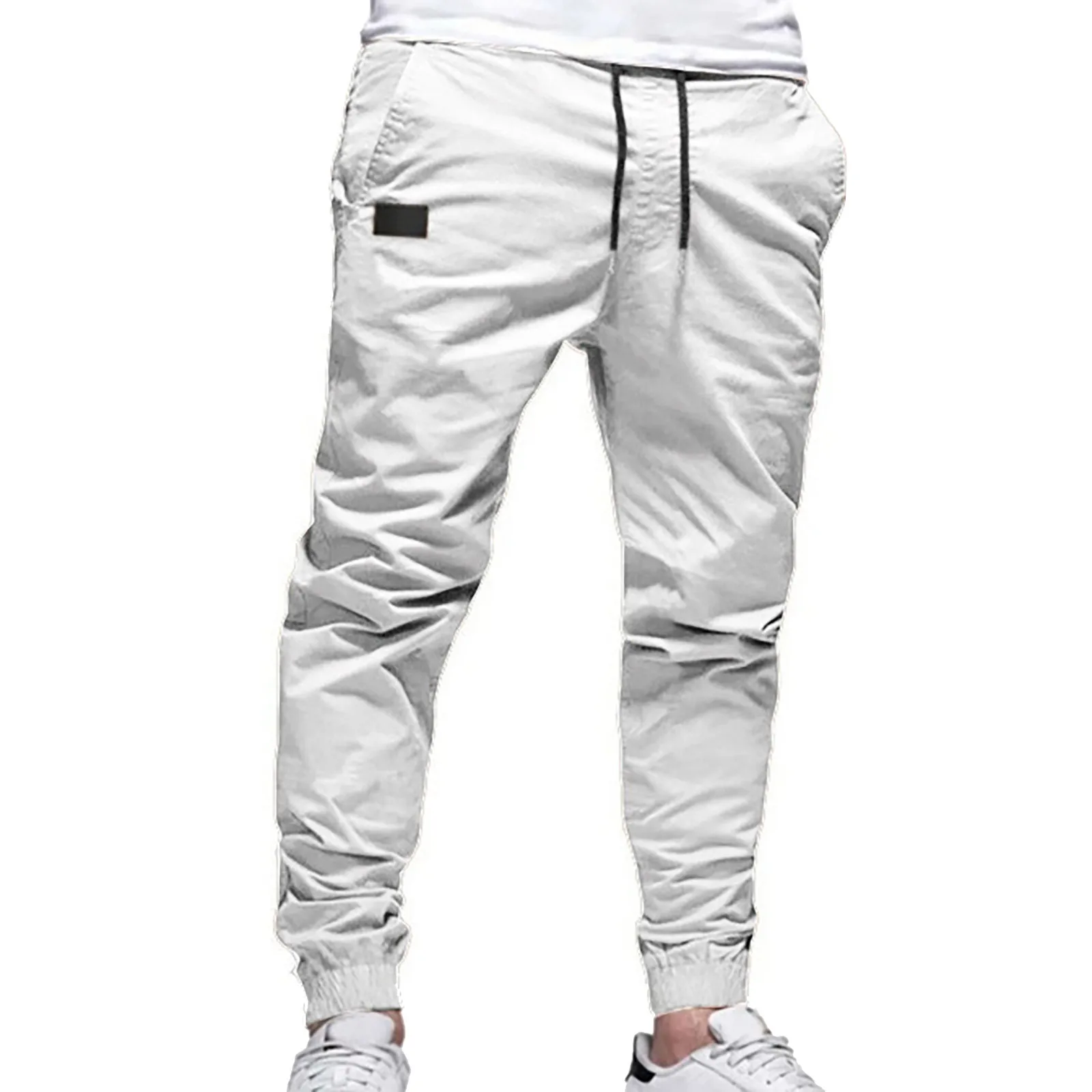 

Men's Fashion Casual Mid Waist Pencil Pant Solid Pocket Full Length Trousers with Foam