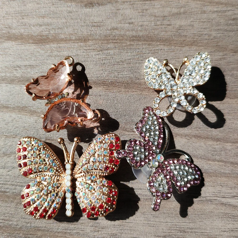 

4pc Fashion Metal Shoe Charms Accessories DIY Diamond Butterfly Style JIBZ Croc Charms Fit Sandals Decoration