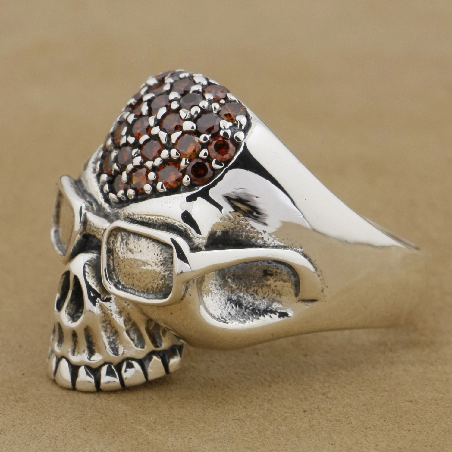 Красный камень CZ из стерлингового серебра 925 пробы кольцо с черепом пилота