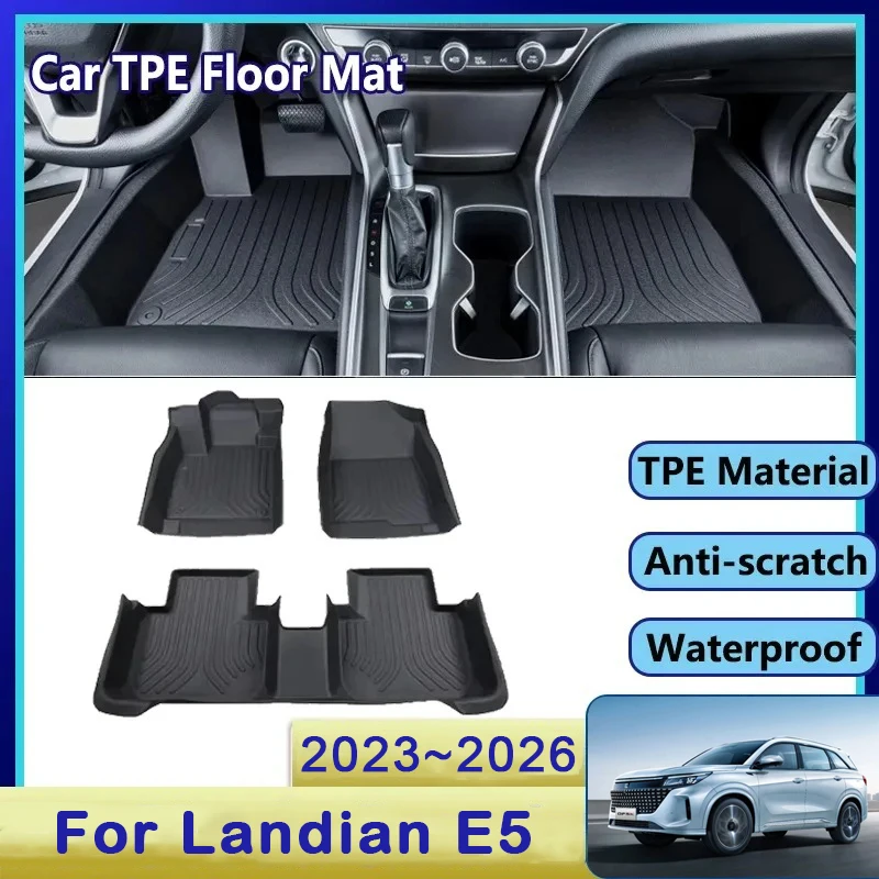 

Автомобильные коврики для DFSK Landian E5 NEV 2023 ~ 2026, 5 сидений, 7 сидений, водонепроницаемые накладки, левая рука водителя, чехлы для ног, автомобильные аксессуары