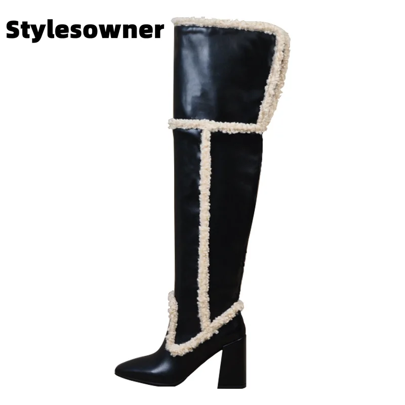 

European American Sexy Fashion Over Knee Boots Elegant Square Toe Thick Heel Party Shoes Square Head High Heel Winter Women Boot