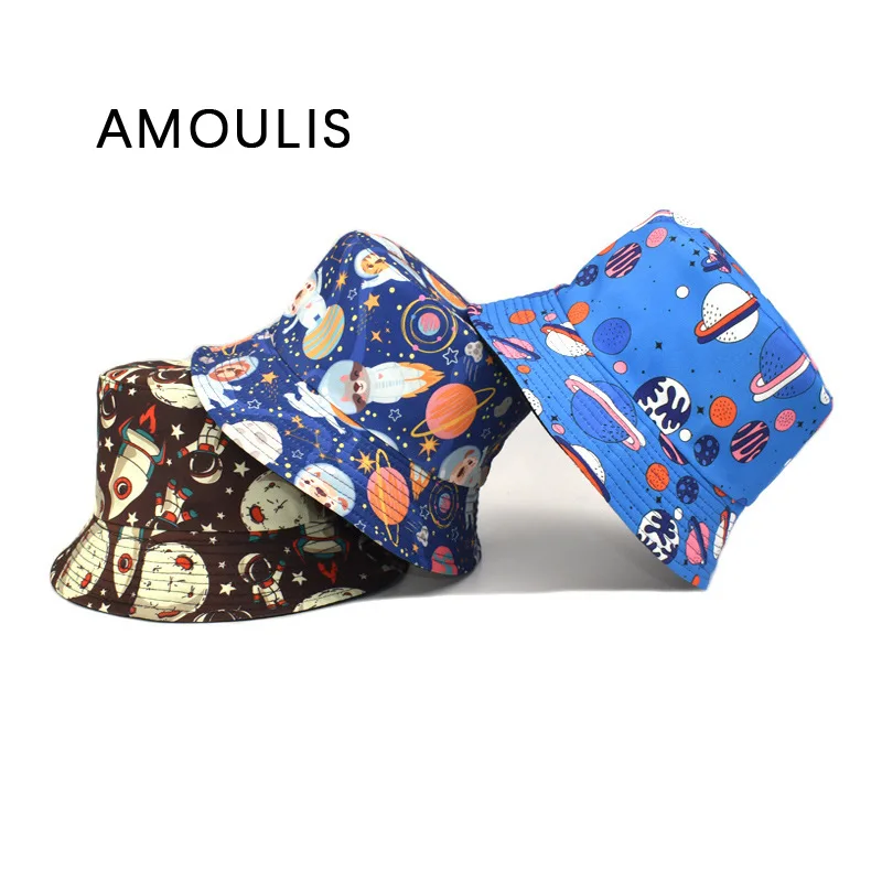 

AMOULIS Fashion Bucket Hat for Women Casual Sun Protection Men's Fisherman Hat Summer Print Sun Hats Outdoor Travel Beach Caps