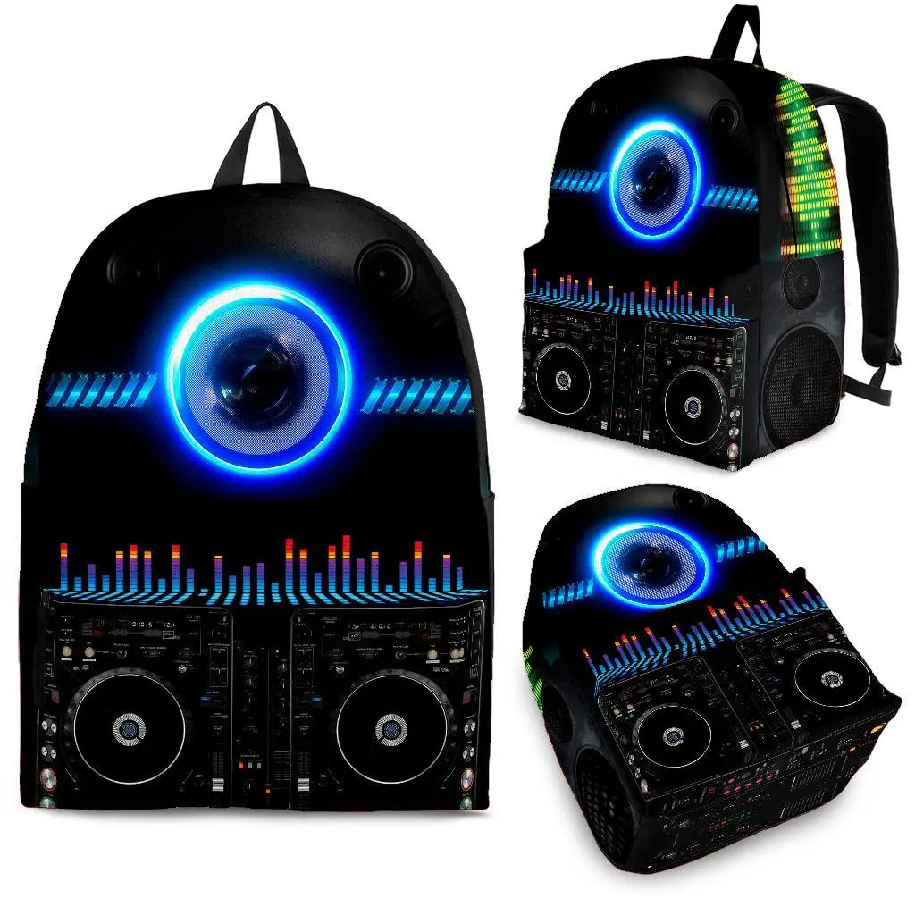 

YIKELUO Fashion 3D Disc Printing Black Brand Durable Backpack Music Lover Gift Knapsack Student Textbook Bag With Zipper