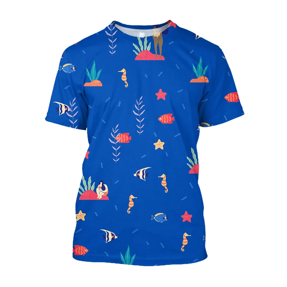 

Jumeast 3D Ocean Animal Goldfish Printed T-Shirts For Men Beach Hawaiian Y2K Fashion T Shirt Cartoon Clothes Streetwear T-shirty