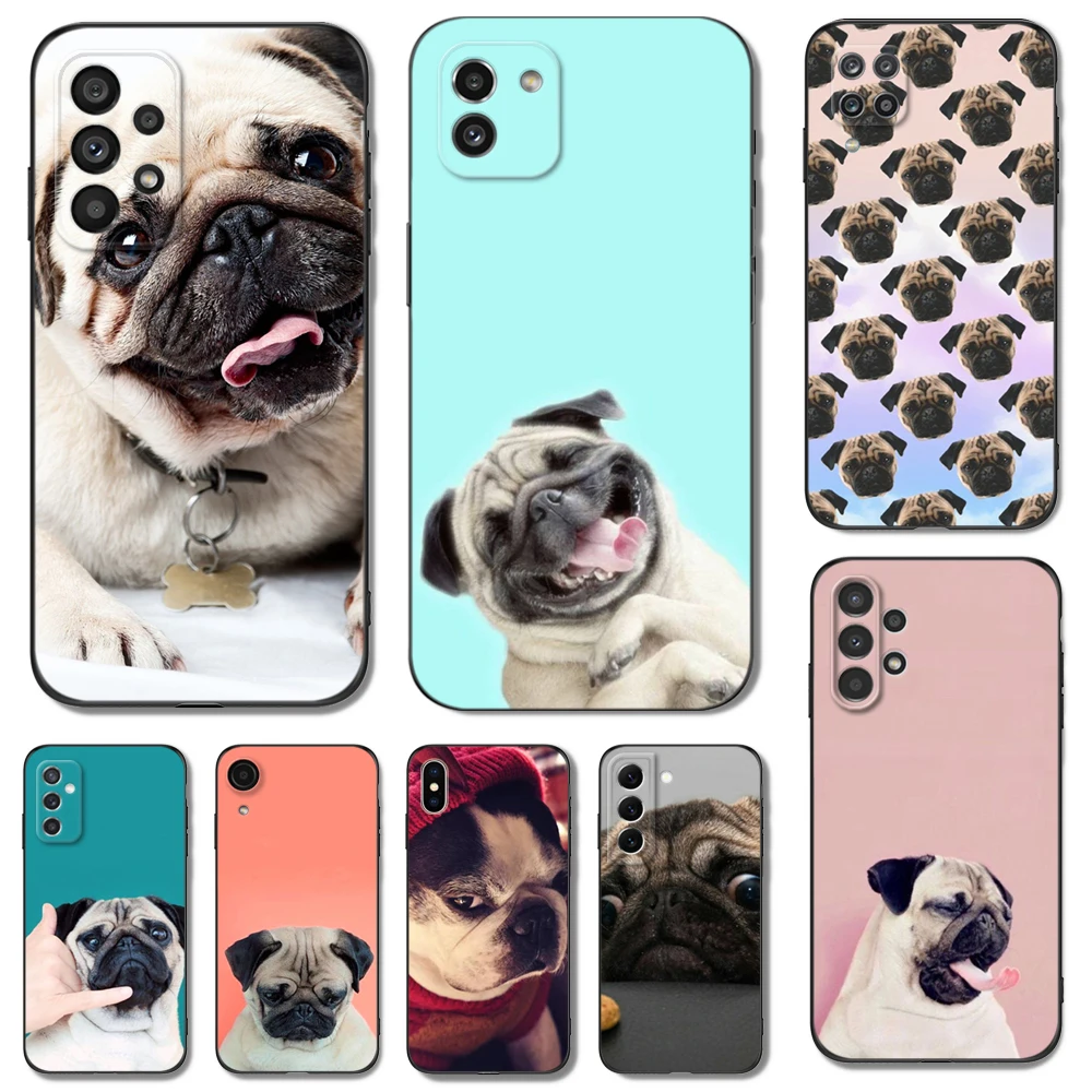 

Black tpu Case For Samsung galaxy M53 M13 M62 A12 A22 A22S A32 A42 A52 A52S A72 4g 5g A20S Funny Pug Dog