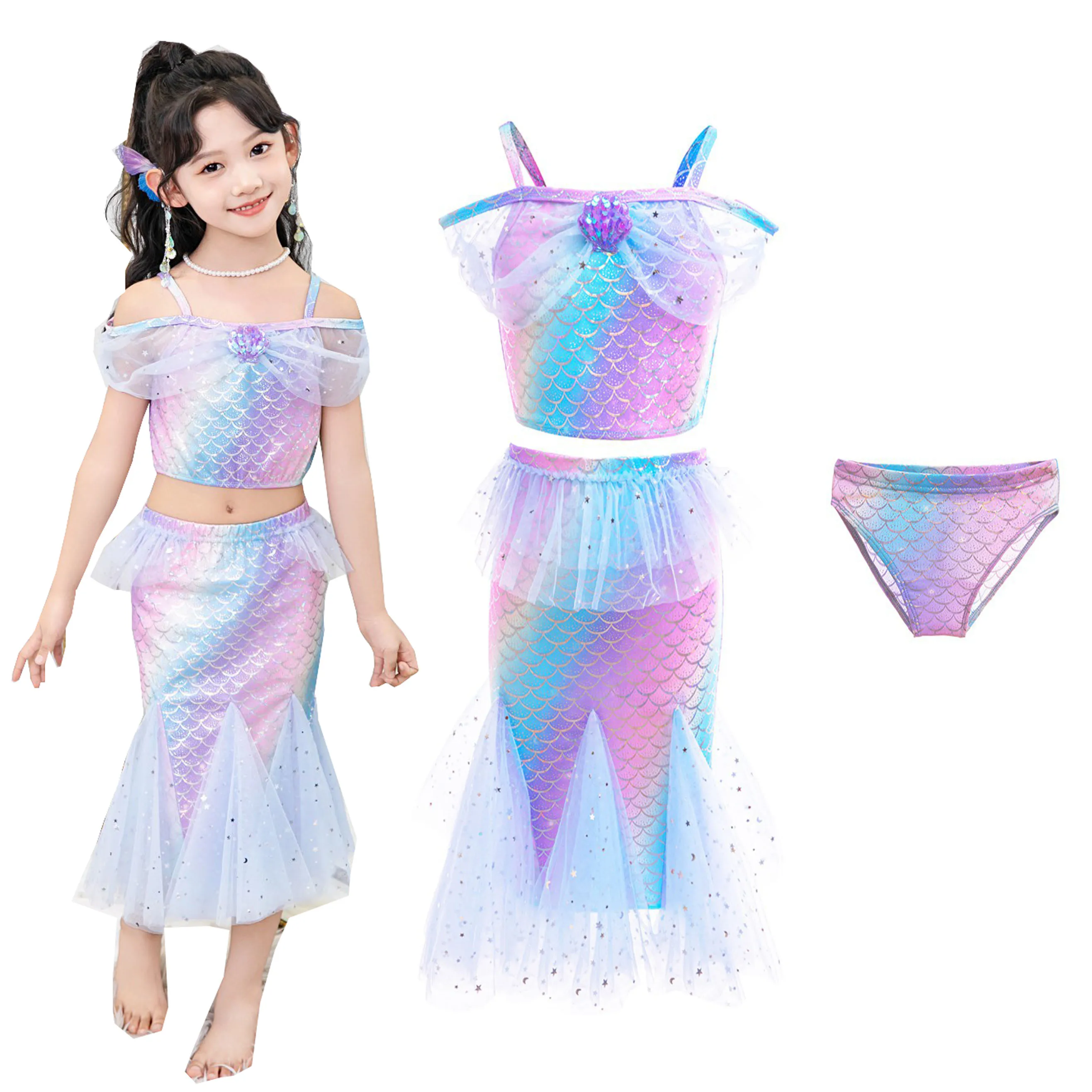 Блестящее платье принцессы Русалки Ариэль для маленьких девочек косплея на