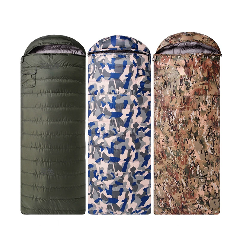 New Outdoor Adult Winter Camping White Duck and Goose Down Army Green Camouflage Down Sleeping Bag Envelope Type Can Be Spliced