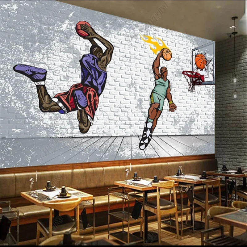 

Nostalgic Brick Wall Mural Basketball Trapeze Dunk KTV Wallpapers Industrial Decor Bar Background Wall Paper Papel De Parede