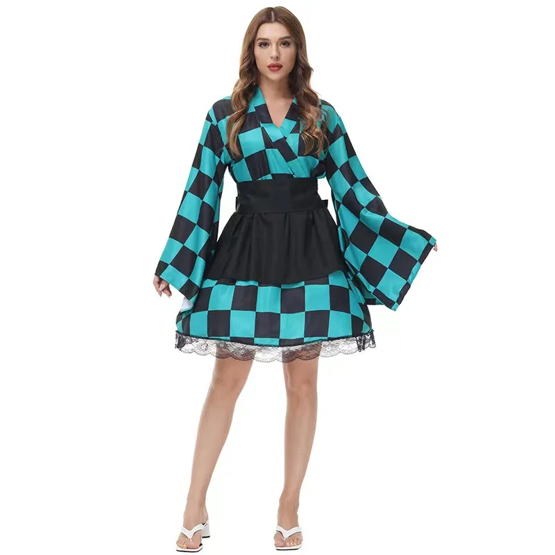 

Женские костюмы кимоно на Хэллоуин в японском стиле, женские пижамы Kamado Tanjiro, косплей, карнавал, Пурим парад, ролевые игры, шоу Вечерние вечернее платье