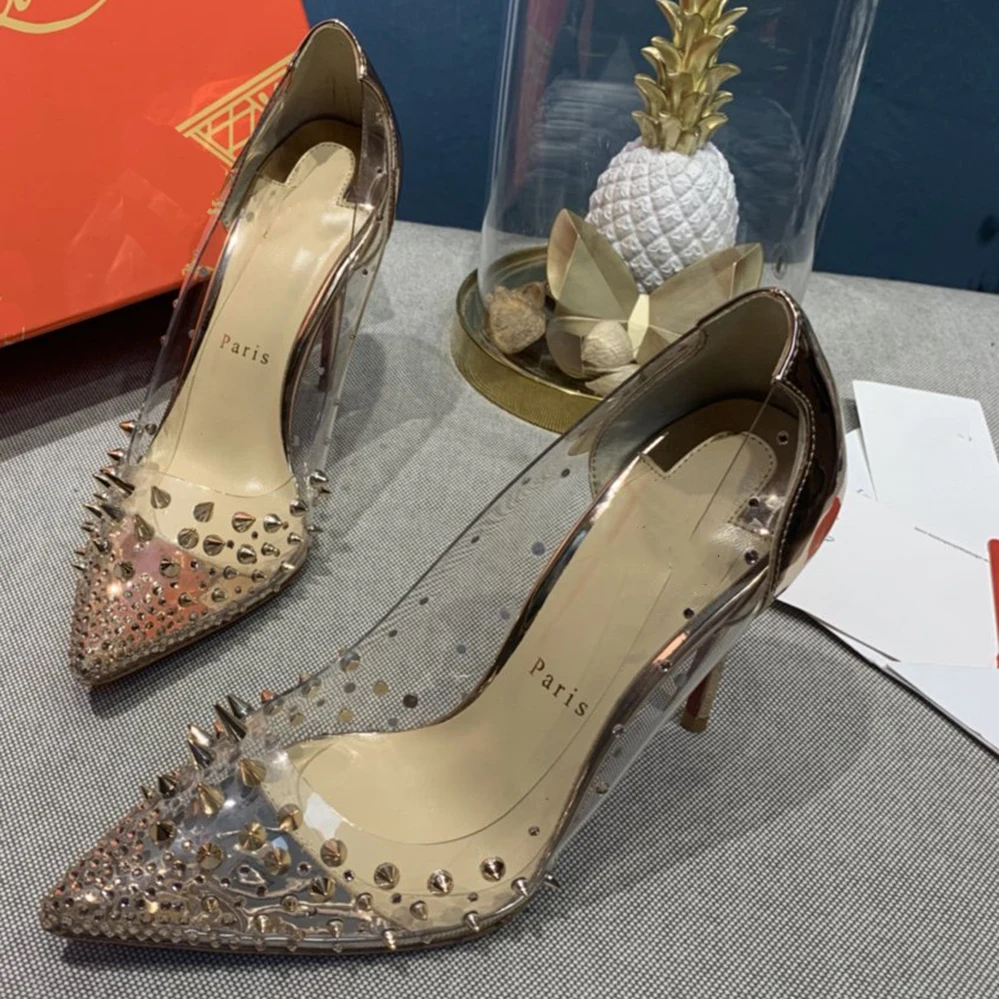 

Top Quality Womens High Heels Luxury Fashion Ladies Crystal Glisten Red Sole Shoes Classic Retro Designer 0-12cm High heel 0108