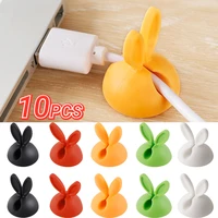 10pcs rabbit ear shape silicone cable organizer holder cute cartoon earphone cable winder flexible usb management clips