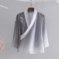 2022 women spring and summer new tiansi chiffon chinese embroidered hanfu jacket gradient design loose casual tea clothes g368