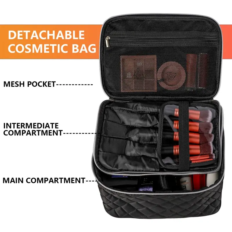 Travel Makeup Bag Double Layer  Portable Cosmetic Bag with Divider Organizer Case for Storage Cosmetics Make up Brush Large Capa