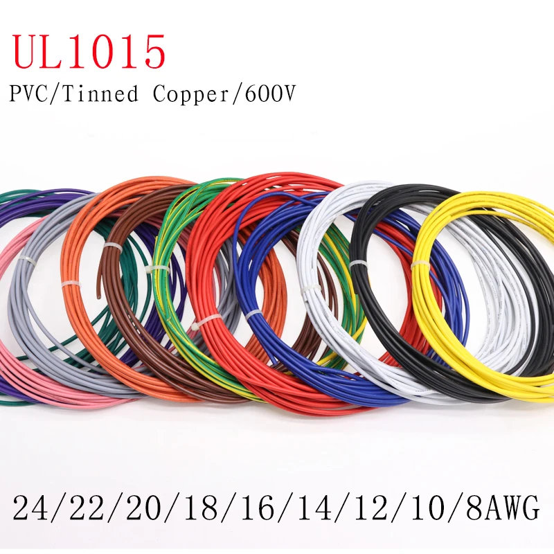 

2M/5M 24 22 20 18 16 14 12 10 8 AWG UL1015 Electric Wire PVC Insulated Lamp Lighting Copper Cable LED DIY Line 600V