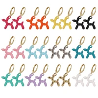 newcute candy color colorful enamel balloon dog charm earrings for women cartoon puppy drop dangle hoop huggies earrings jewelry