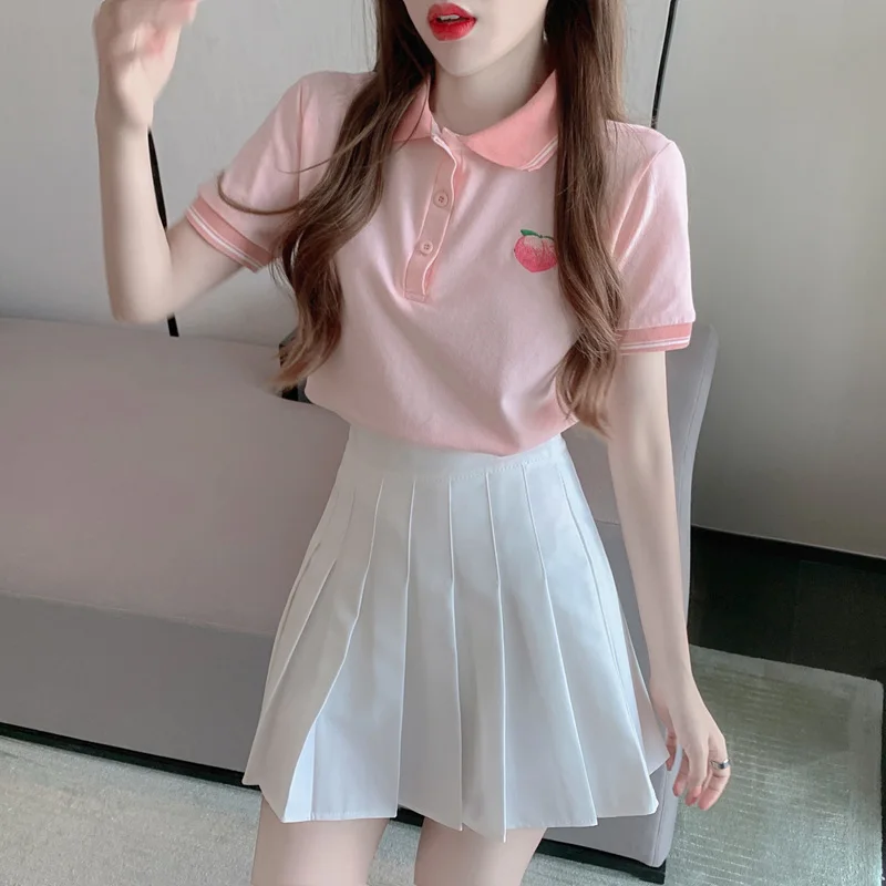 

Make firm offers summer cool and refreshing minus age suit lapel embroidered T-shirt girl show thin pleated skirt of tall waist