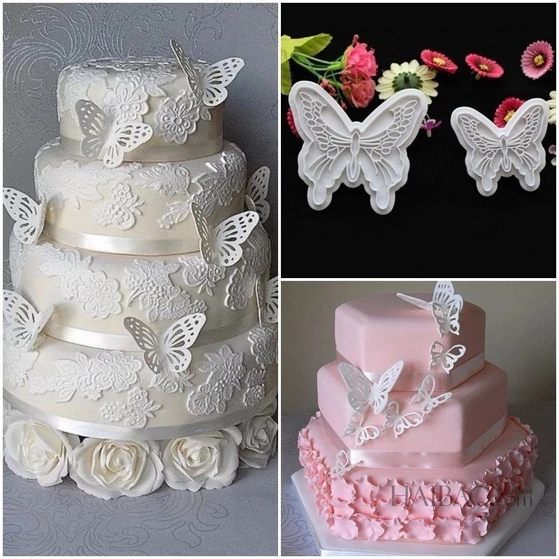 

2Pcs DIY Butterfly Cutters Mold Cake Fondant Sugar Craft Cookie Decorating Tools Chocolate Fudge Embossing For Baking Decorating