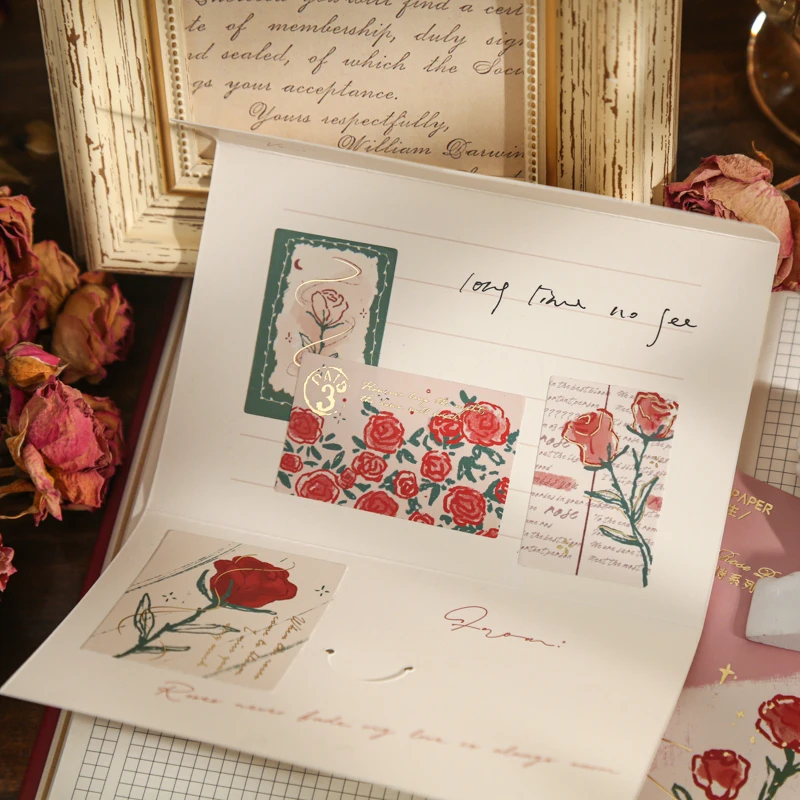 

40pcs The Rose Poetry Bronzing Hand Account Stickers Aesthetic INS Romantic Mobile Phone Shell Deco Journal Stickers Stationery