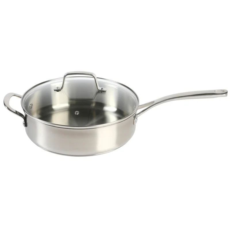 

Martha Stewart Everyday Silverberry 4-Quart Matte Silver Stainless Steel Sauté Pan with Lid Pots and Pans Cookware