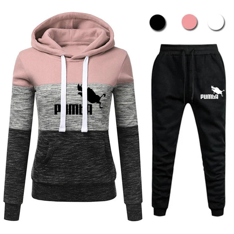 

New Brand Sportswear 2022 Ladies Fashion Casual Hoo Sportswear Two-Piece Padded Hoodie Wool + Pants Women's Sports Pullover Set