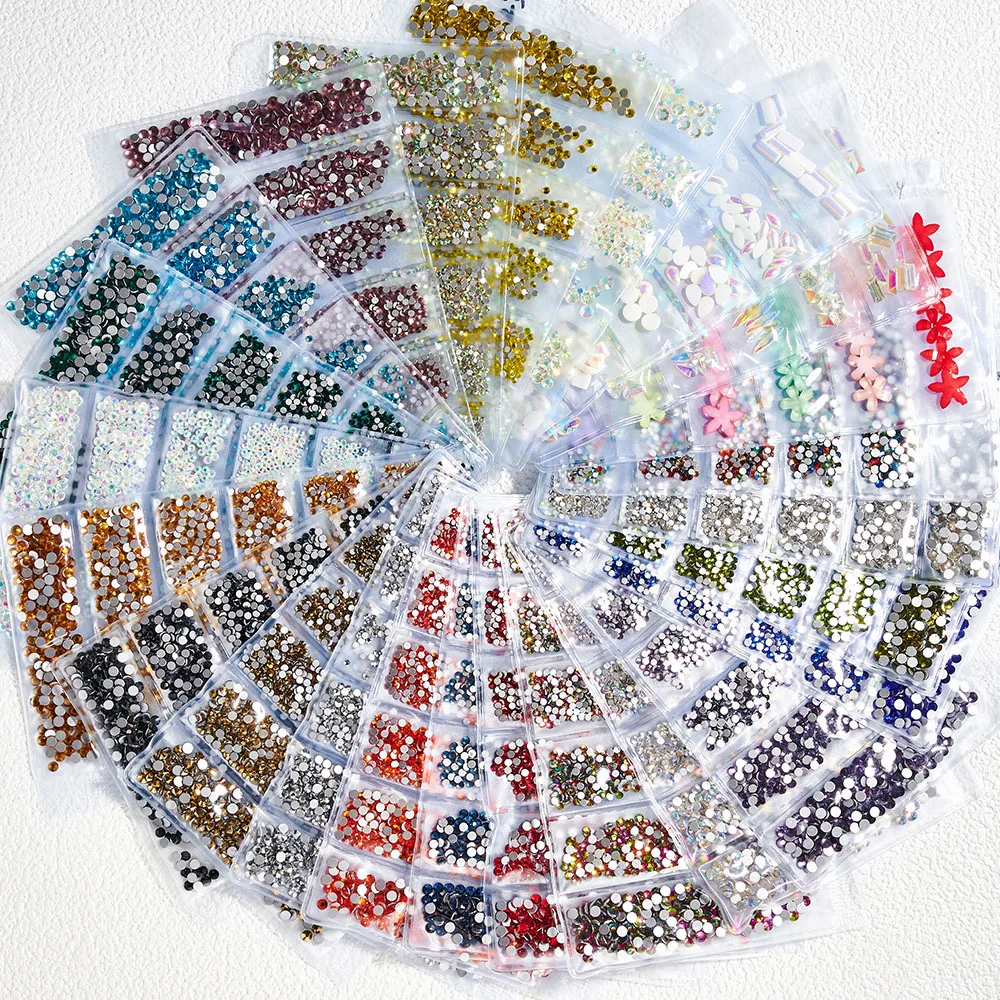 

1440pcs Mix Size Shiny Crystal AB Crystals Nail Art Rhinestones SS3-SS10 FlatBack Strass Stone 3D DIY Nail Art Decorations Gems