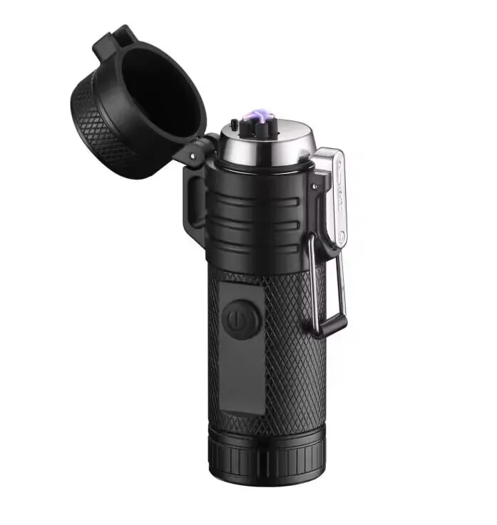 

2023 The latest aluminum shell waterproof double arc cigarette lighter outdoor camping windproof flashlight USB charging lighter
