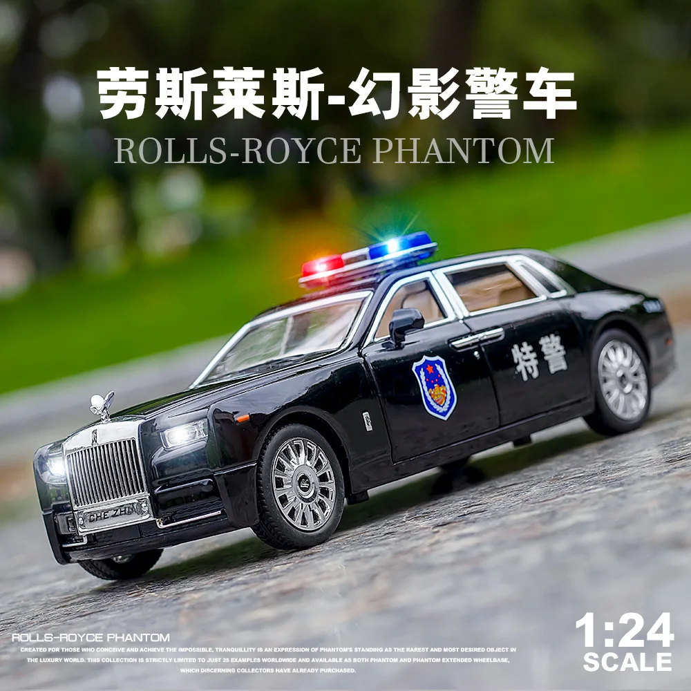 

1:24 Rolls Royce Phantom police car Simulation Diecast Metal Alloy Model car Sound Light Pull Back Collection Kids Toy Gift A503