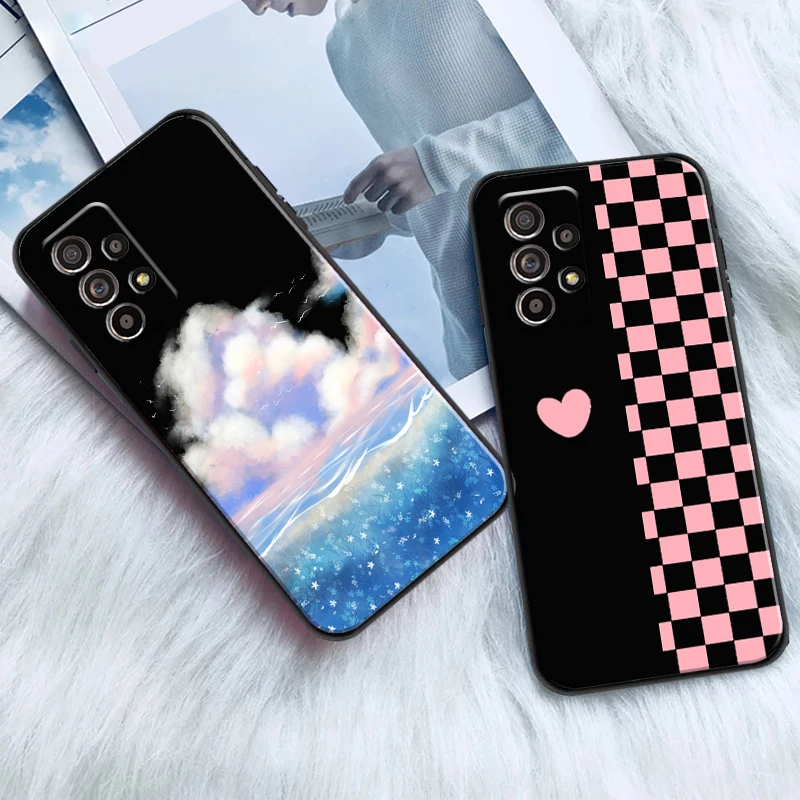 

Cartoon Flower For Samsung A20 A21 A22 4G 5G Phone Case Coque Black Liquid Silicon Back