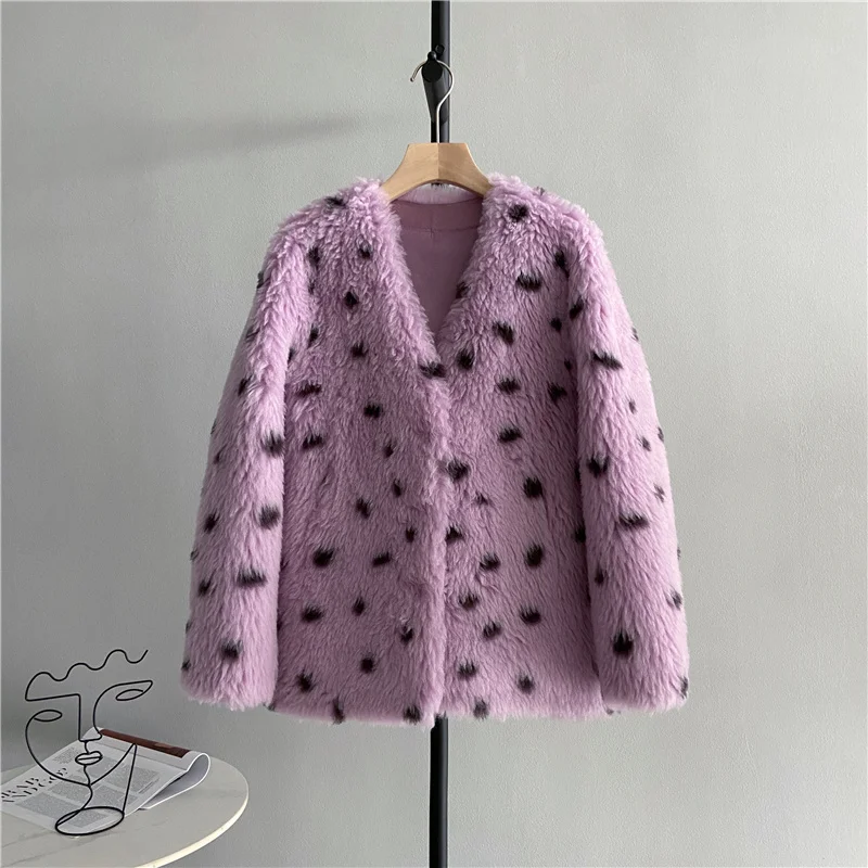 Full Real Wool Sheep Toka Shearling Winter Coat Women 2023 New Lamb Fur Jacket Women Natural Lamb Fur Polka Dot Outerwear