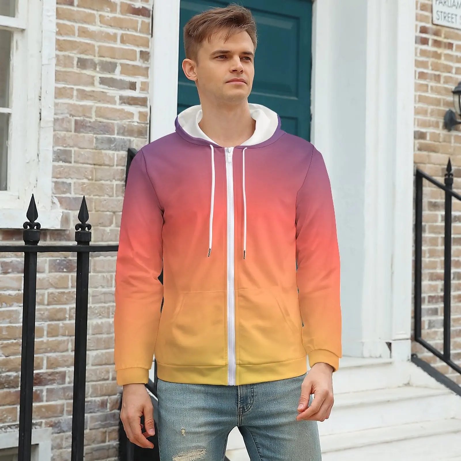 

Colorful Sunset Hoodies Ombre Print Polyester Zip Up Hoodie Fashion Winter Hoodie Oversized