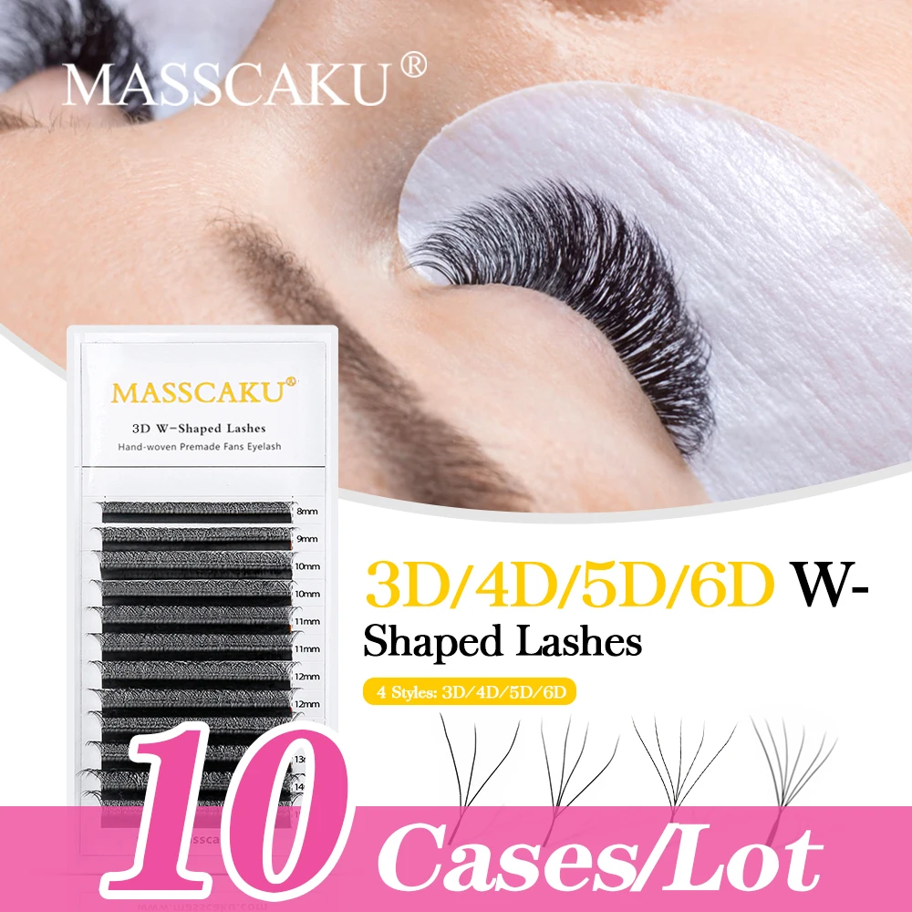 

Newest Itmes MASSCAKU 10Cases/Lot 6D Lashes Fast Flowering Premade Natural Soft Handwoven Individual Full Dense korean Makeup